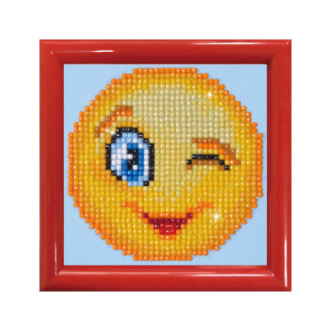 DIAMOND DOTZ m. Rahm rot, Smilie Zwinker 9,5x9,5cm  (3 St)