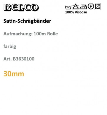 Schrägband Satin, Viscose-Großaufmachung 30gg; ws, schw.