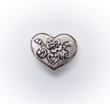 30mm Dirndlknopf Met.Herz, altsilb*