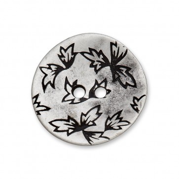 23mm Dirndlknopf Metall 2-loch mit Blätter, altsilber