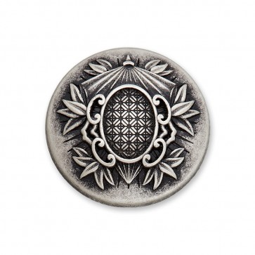 20mm Dirndlknopf Metall mit Öse Blätterkranz, altsilber