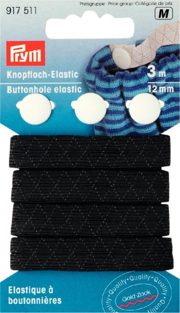 Prym Knopfloch-Elastic mit 3 Knöpfen 12 mm schwarz