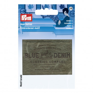 Prym Applikation Label BLUE DENIM Wildlederimitat oliv #