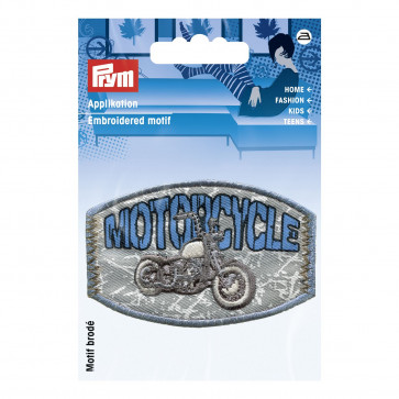 Prym Applikation Label MOTORCYCLE grau/blau/weiß #