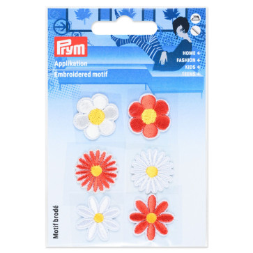 Prym Appl. Blumen aufb./selbst.rot/weiß 6ST