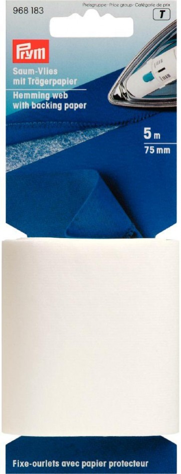 Prym Saumvlies mit Trägerpapier zum Einbügeln 75 mm weiß