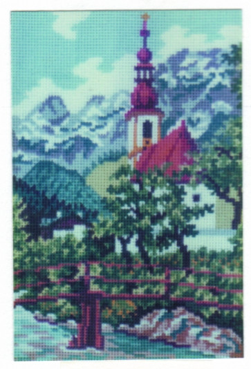 MILLER Gobelin  "Kirche im Dorf"  ca.20x30