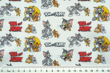 BW-Stoff Popeline Dig. Tom+Jerry Friends - weiss 150cm