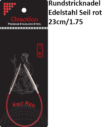 ChiaoGoo Rundstrickndl. Edelstahl Seil rot 23cm/1.75