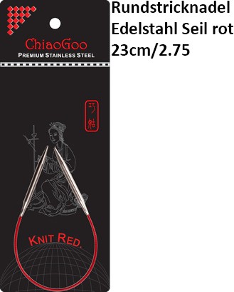ChiaoGoo Rundstrickndl. Edelstahl Seil rot 23cm/2.75