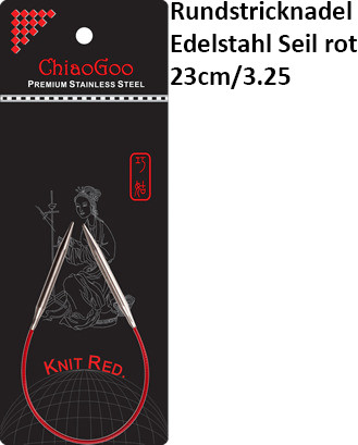 ChiaoGoo Rundstrickndl. Edelstahl Seil rot 23cm/3.25