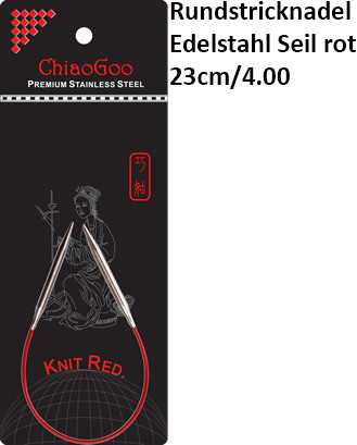 ChiaoGoo Rundstrickndl. Edelstahl Seil rot 23cm/4.00