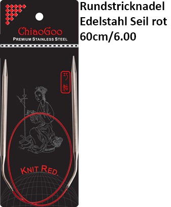 ChiaoGoo Rundstrickndl. Edelstahl Seil rot 60cm/6.00