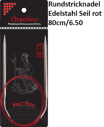 ChiaoGoo Rundstrickndl. Edelstahl Seil rot 80cm/6.50
