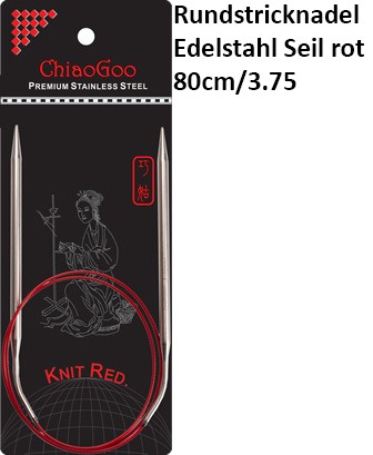 ChiaoGoo Rundstrickndl. Edelstahl Seil rot 80cm/3.75