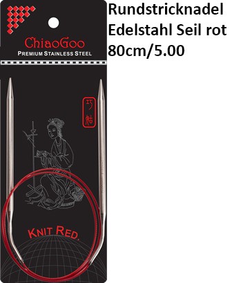 ChiaoGoo Rundstrickndl. Edelstahl Seil rot 80cm/5.00