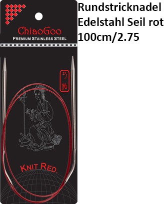 ChiaoGoo Rundstrickndl. Edelstahl Seil rot 100cm/2.75