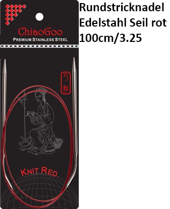 ChiaoGoo Rundstrickndl. Edelstahl Seil rot 100cm/3.25