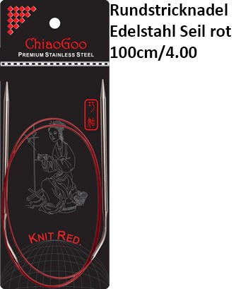 ChiaoGoo Rundstrickndl. Edelstahl Seil rot 100cm/4.00