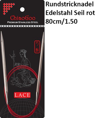 ChiaoGoo Rundstrickndl. Edelstahl Seil rot 80cm/1.50