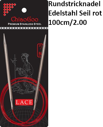 ChiaoGoo Rundstrickndl. Edelstahl Seil rot 100cm/2.00