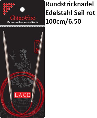 ChiaoGoo Rundstrickndl. Edelstahl Seil rot 100cm/6.50