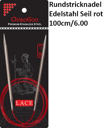 ChiaoGoo Rundstrickndl. Edelstahl Seil rot 100cm/6.00