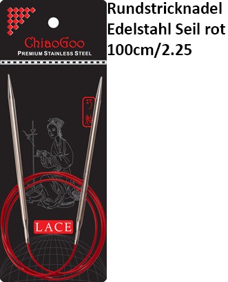 ChiaoGoo Rundstrickndl. Edelstahl Seil rot 100cm/2.25