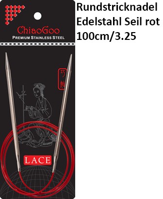 ChiaoGoo Rundstrickndl. Edelstahl Seil rot 100cm/3.25