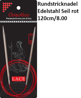 ChiaoGoo Rundstrickndl. Edelstahl Seil rot 120cm/8.00