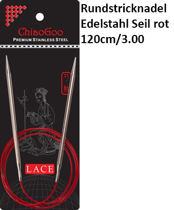 ChiaoGoo Rundstrickndl. Edelstahl Seil rot 120cm/3.00