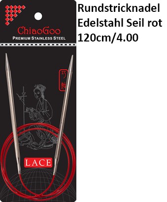 ChiaoGoo Rundstrickndl. Edelstahl Seil rot 120cm/4.00