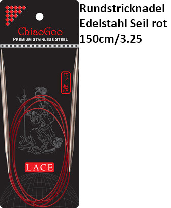 ChiaoGoo Rundstrickndl. Edelstahl Seil rot 150cm/3.25