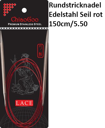 ChiaoGoo Rundstrickndl. Edelstahl Seil rot 150cm/5.50