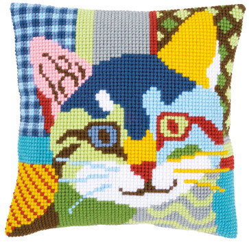 VER Kreuzstichkissenpackung Katze, patchwork Stil