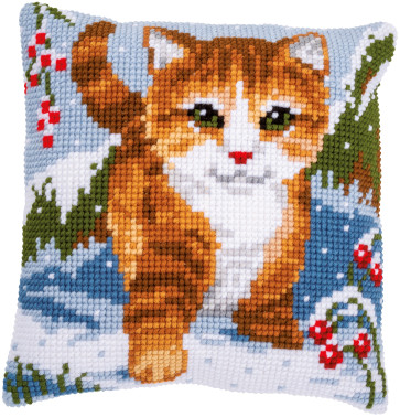 VER Kreuzstichkissenpackung Katze im Schnee