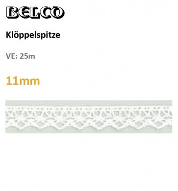 Klöppelspitze 11mm, weiß    100%Bw.