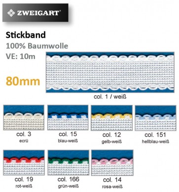 Stickband (Aidabd.) 80mm weiß, weiß/fbg