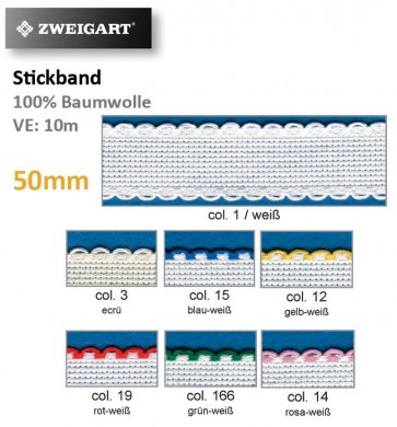 Stickband (Aidabd.) 50mm weiß, weiß/fbg