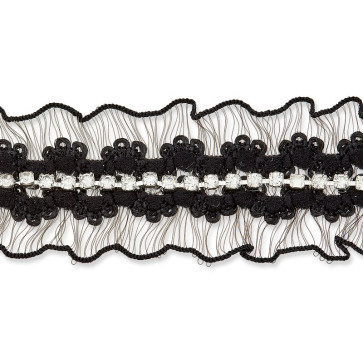 Union Knopf elastische Rüsche mit Strass 20mm - 12,5m