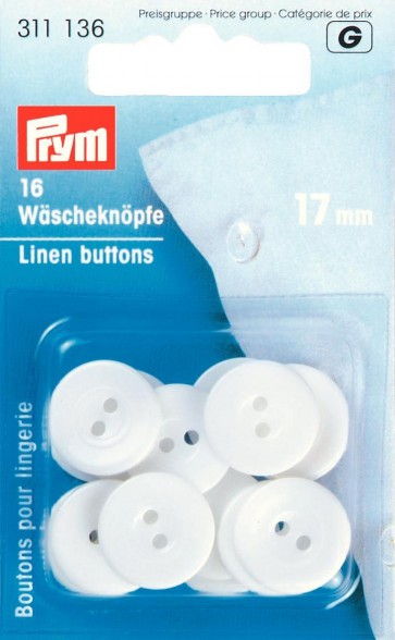Prym Wäscheknöpfe Kunststoff 26'' 17 mm weiß