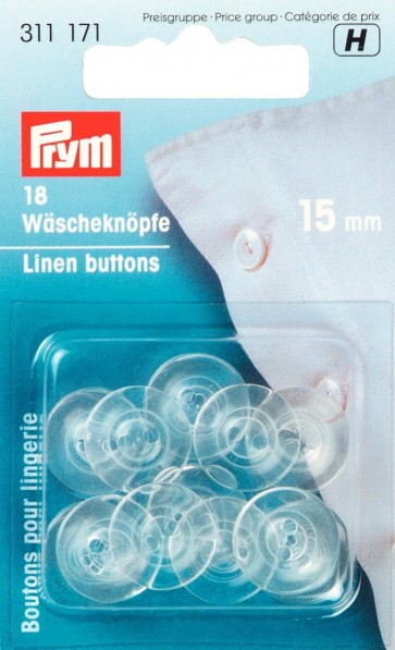 Prym Wäscheknöpfe Kunststoff 24'' 15 mm transparent