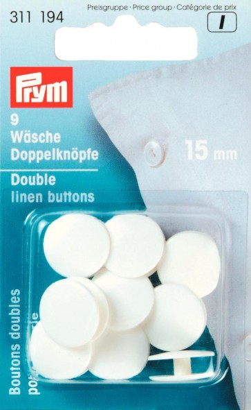 Prym Wäsche-Doppelknöpfe KST 24'' 15 mm weiß