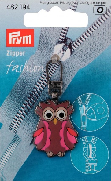 Prym Fashion-Zipper für Kinder Eule braun/pink