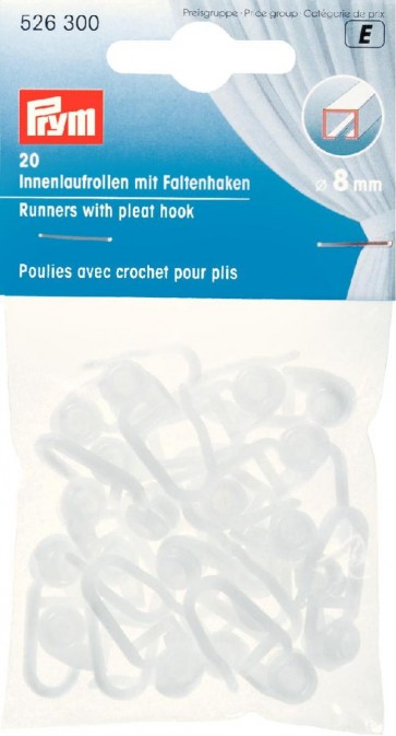 Prym Innenlaufrollen mit Faltenhaken 8 mm weiß