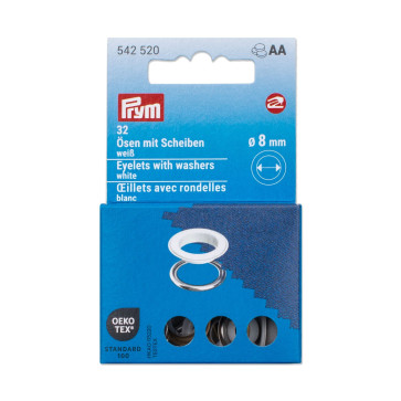 Prym Ösen mit Scheiben, 8 mm, weiß/silberfarbig #