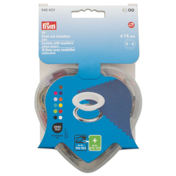 Prym Ösen mit Scheiben, bunt, in Herzbox, 14 mm #