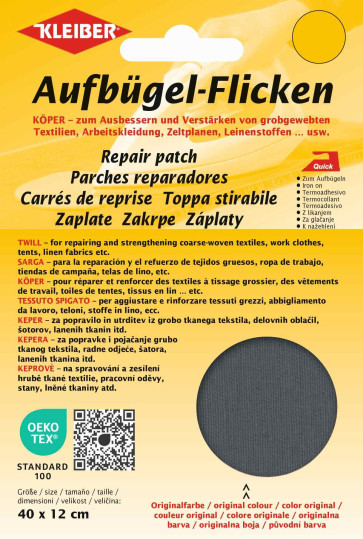 KLEIBER Köper-Bügelflicken 40cmx12cm/dunkelgrau