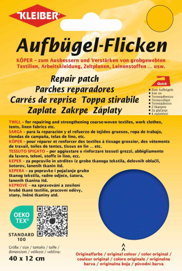 KLEIBER Köper-Bügelflicken 40cmx12cm/mittelblau
