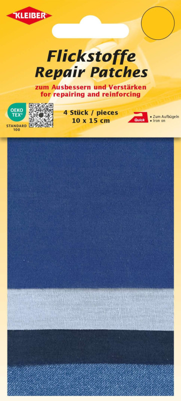 KLEIBER Flickstoffe Zephir/Jeans 4x10x15cm/ws,blau,sw,jeans